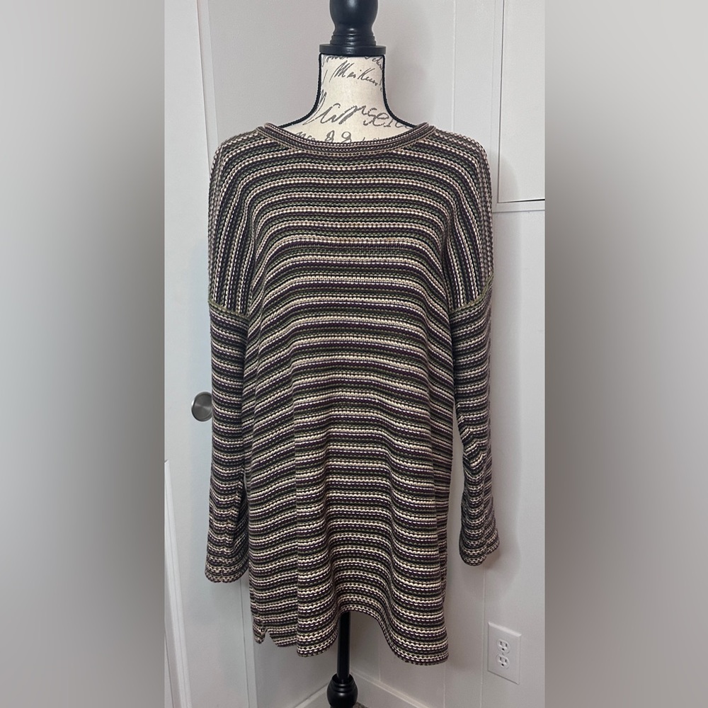 Style New York Vintage 90s Striped Ramie Cotton Knit Sweater Tunic Size M